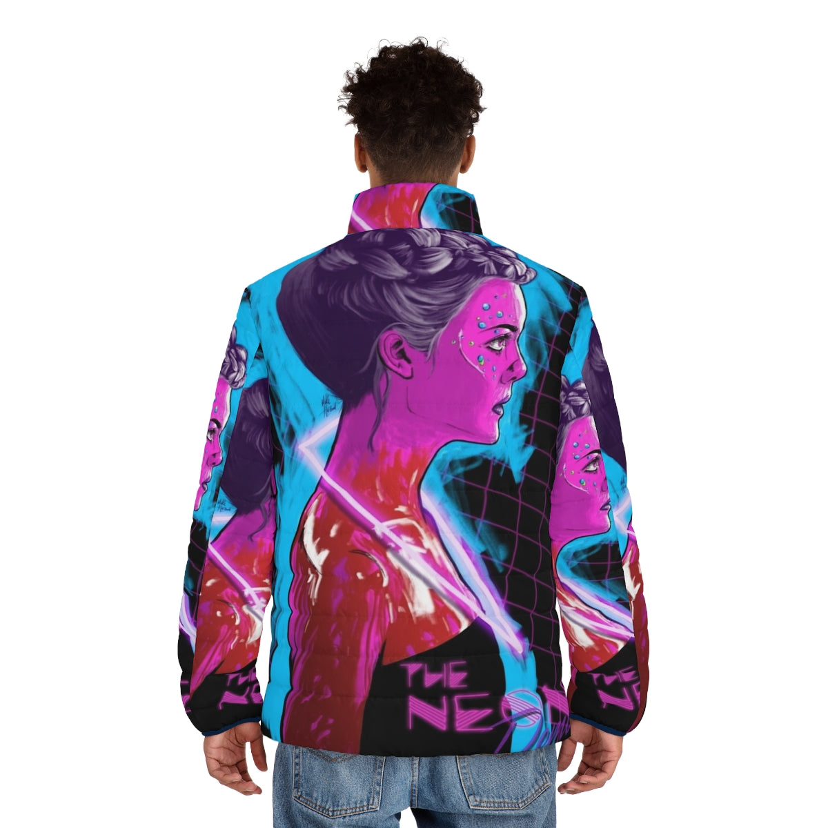 Neon Demon Puffer Jacket - A vibrant, futuristic puffer jacket inspired by the cult classic film - men back