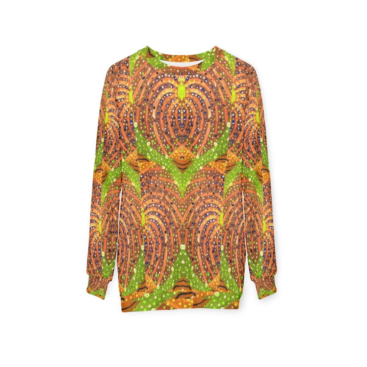 Colorful abstract autumn masquerade sweatshirt with organic fall pattern - hanging