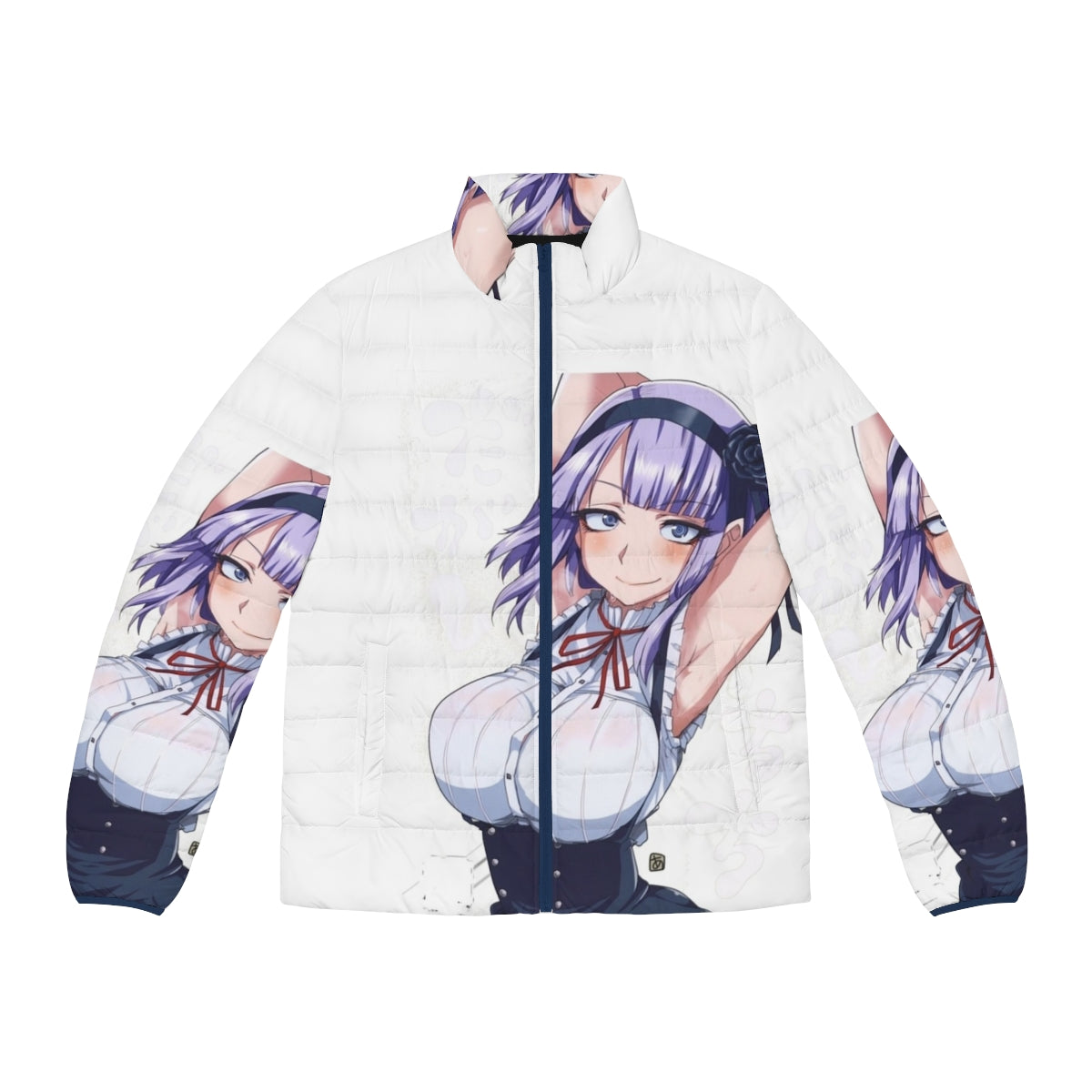 Dagashi Kashi Hotaru anime puffer jacket with vibrant anime design