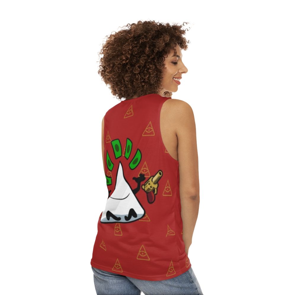 Unisex tank top with Nuclear Throne inspired Yung Venuz design - women back