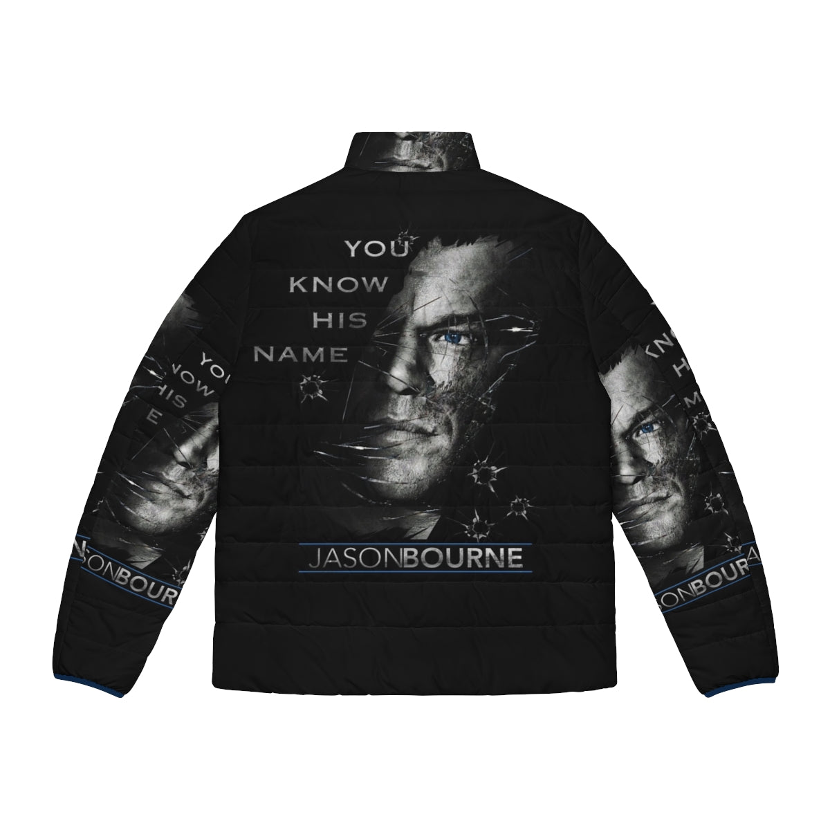 Jason Bourne Puffer Jacket featuring Matt Damon as the lead character in the Bourne spy thriller series - Back