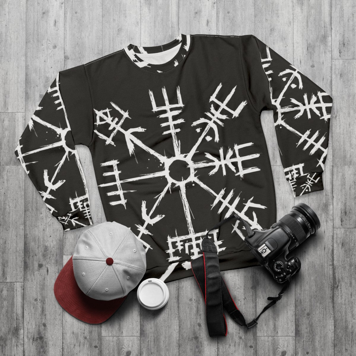 Viking Compass Vegvisir Sweatshirt - Norse Mythology Clothing - flat lay