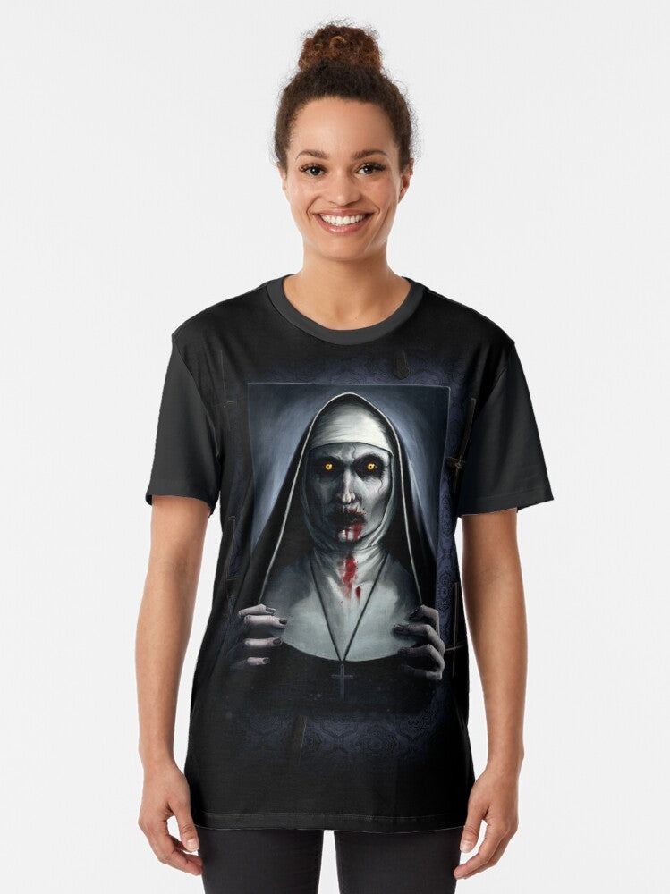 Valak, the demonic nun from The Conjuring 2, featured on a horror graphic t-shirt - Women