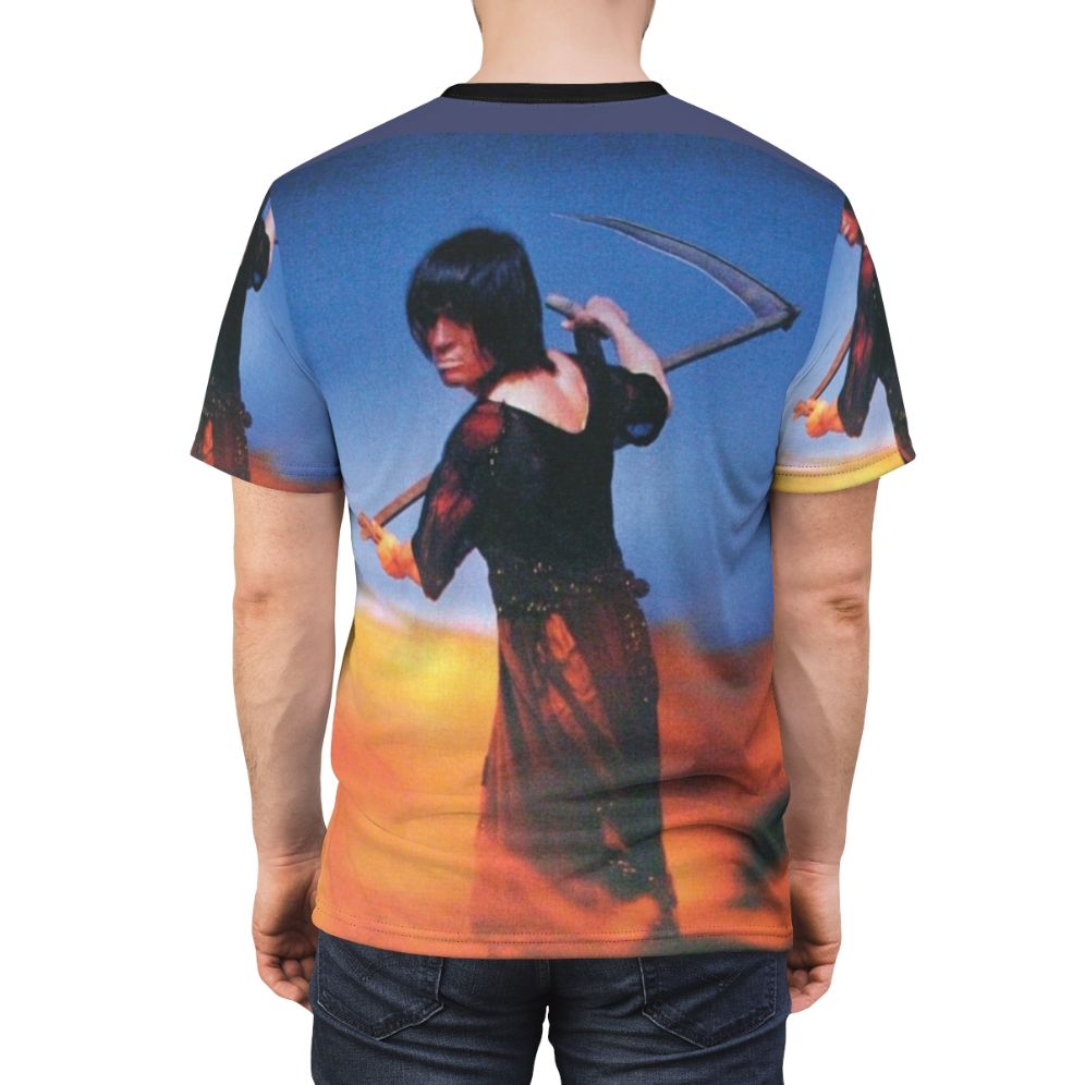 Vintage-inspired psychedelic death prog t-shirt with abstract album cover art - men back