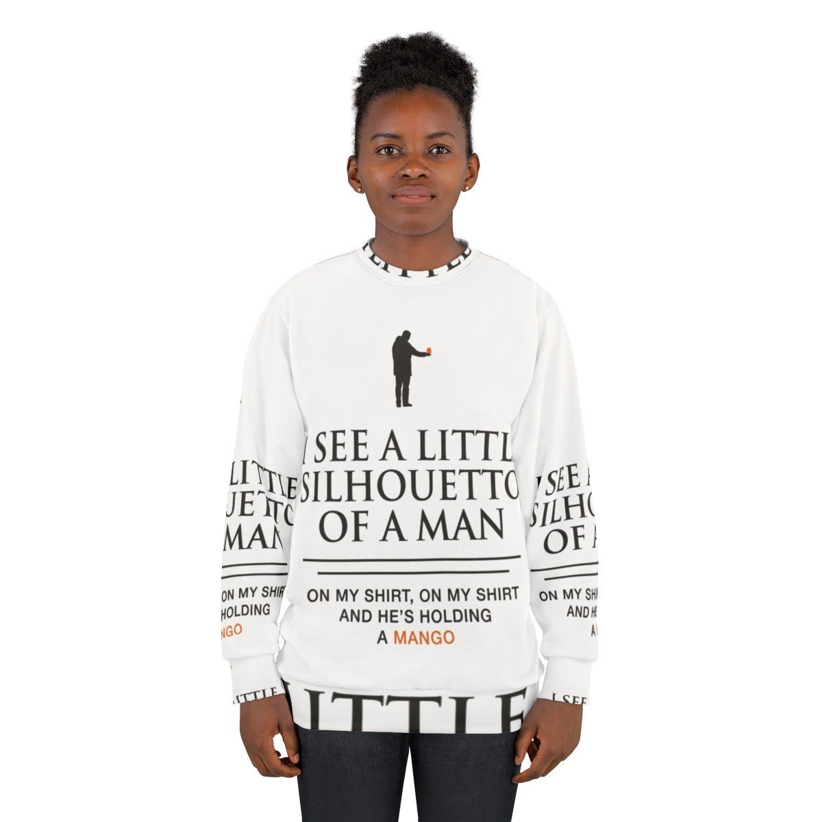 Mango-themed sweatshirt with funny music lyrics - women