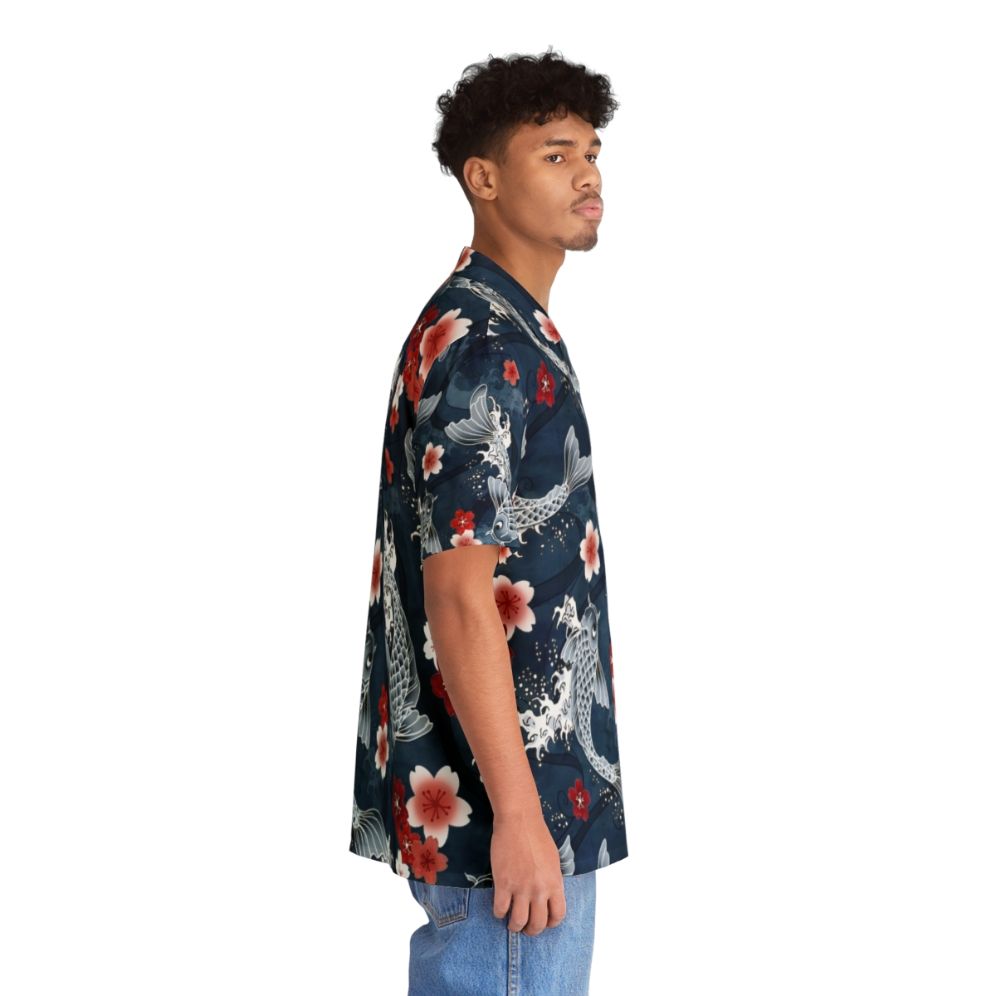 Koi and sakura blossom Hawaiian shirt in a watercolor design - People Pight