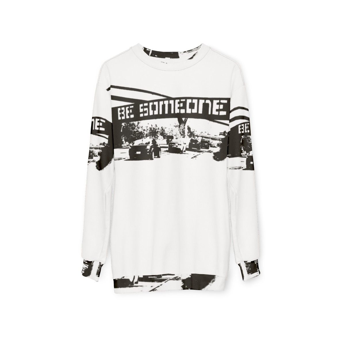 "Be Someone" Houston Sweatshirt with Graffiti-Inspired Two-Tone Design - hanging