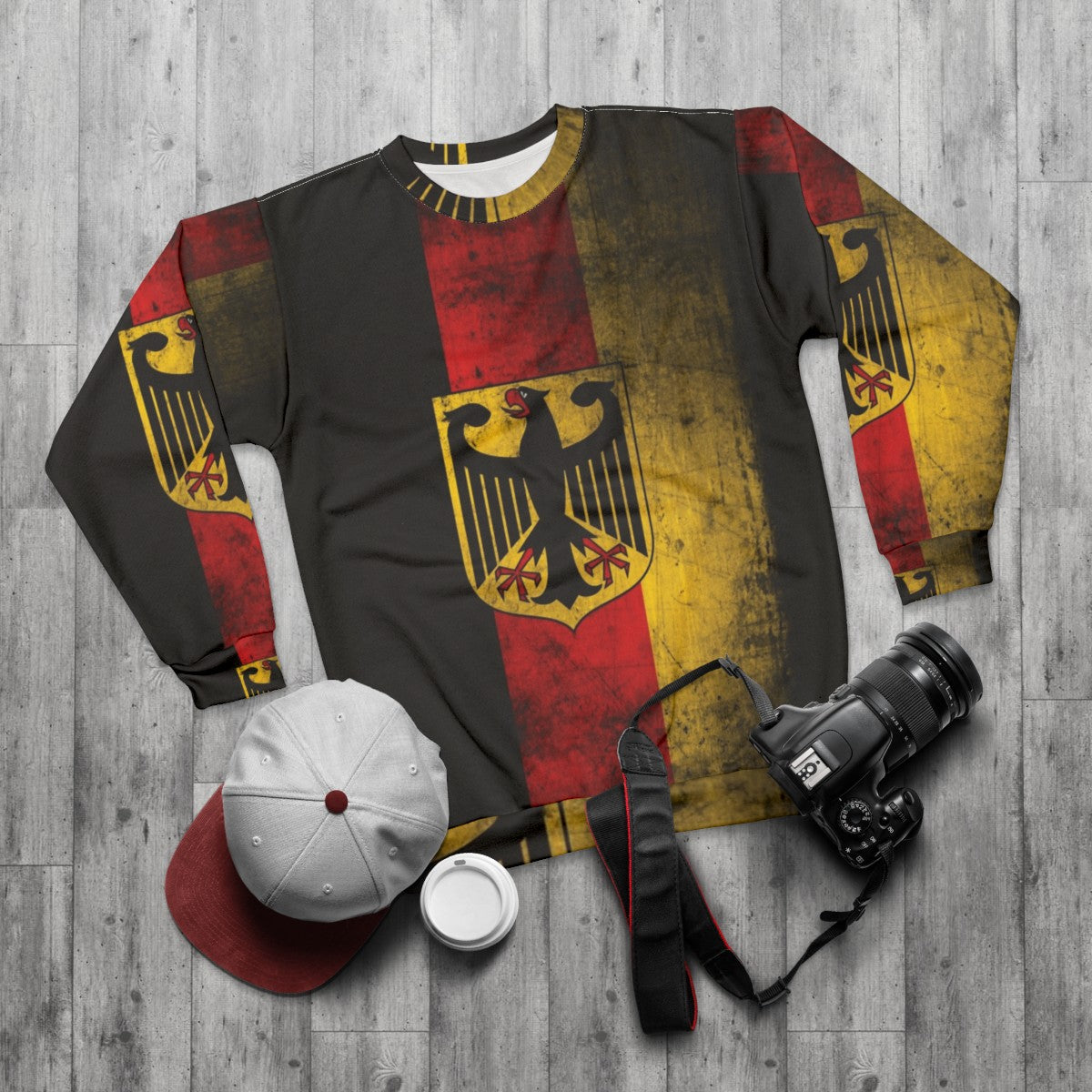 Germany Flag Eagle Coat of Arms Bundesadler Patriotic Sweatshirt - flat lay