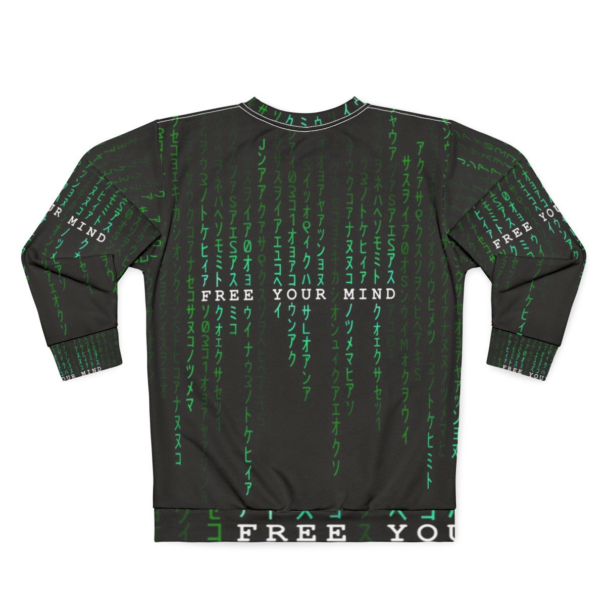 "Free Your Mind" sci-fi sweatshirt with digital rain design - Back