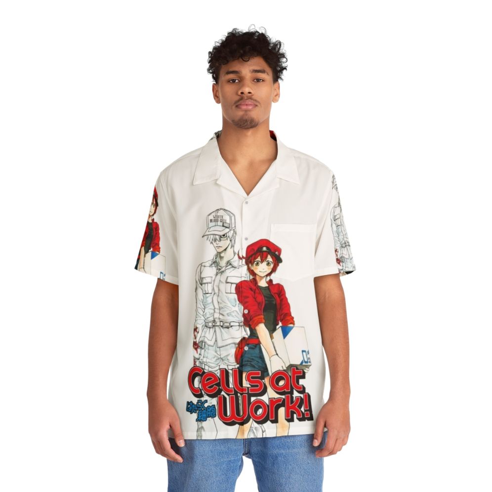 Cells at Work Hawaiian Shirt featuring anime-inspired biology graphics - People Front