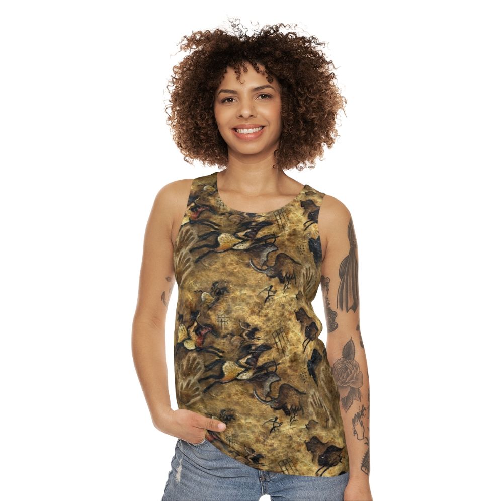 Prehistoric cave painting-inspired unisex tank top - women