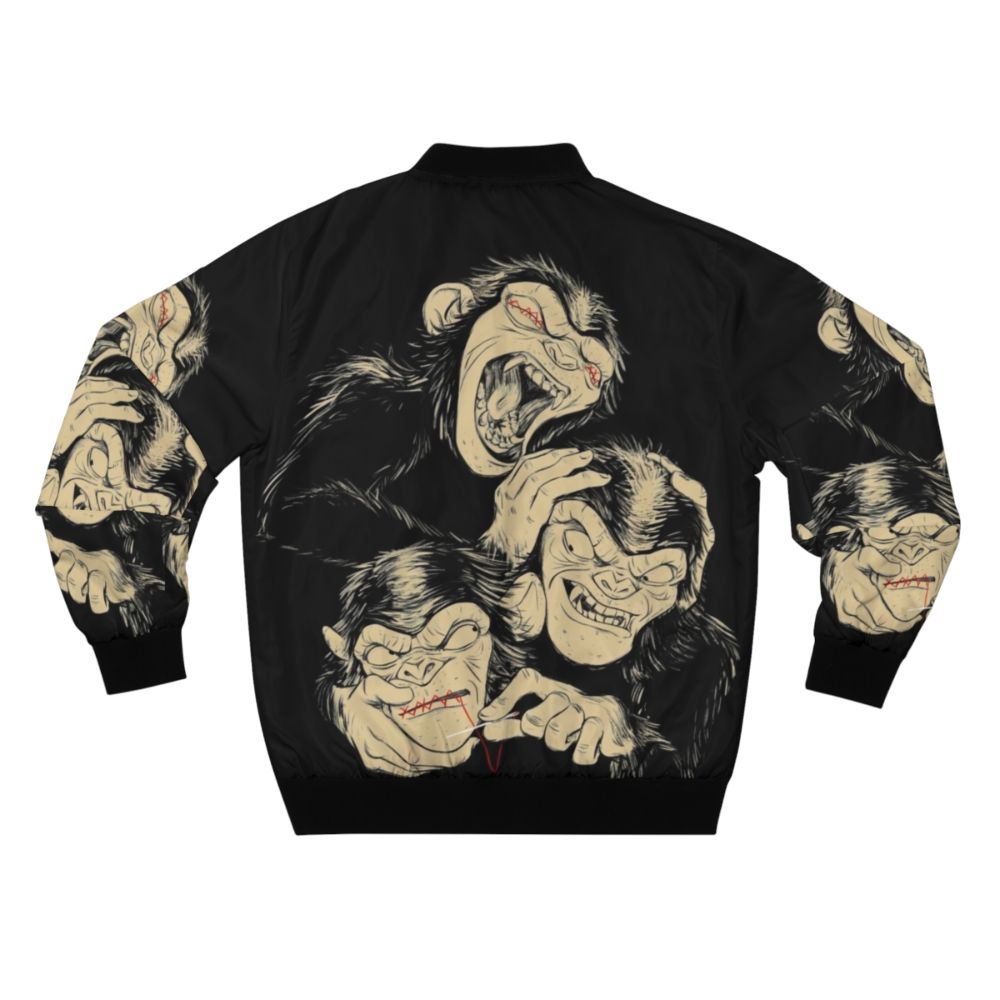 Three Wise Monkeys Bomber Jacket featuring the iconic "see no evil, hear no evil, speak no evil" imagery - Back