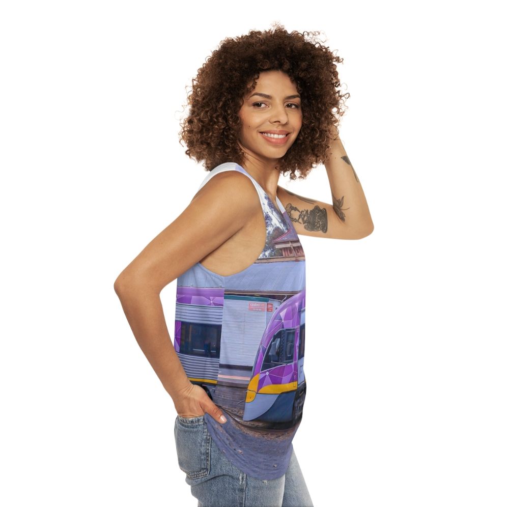 Unisex train tank top from Bendigo, Australia - women side