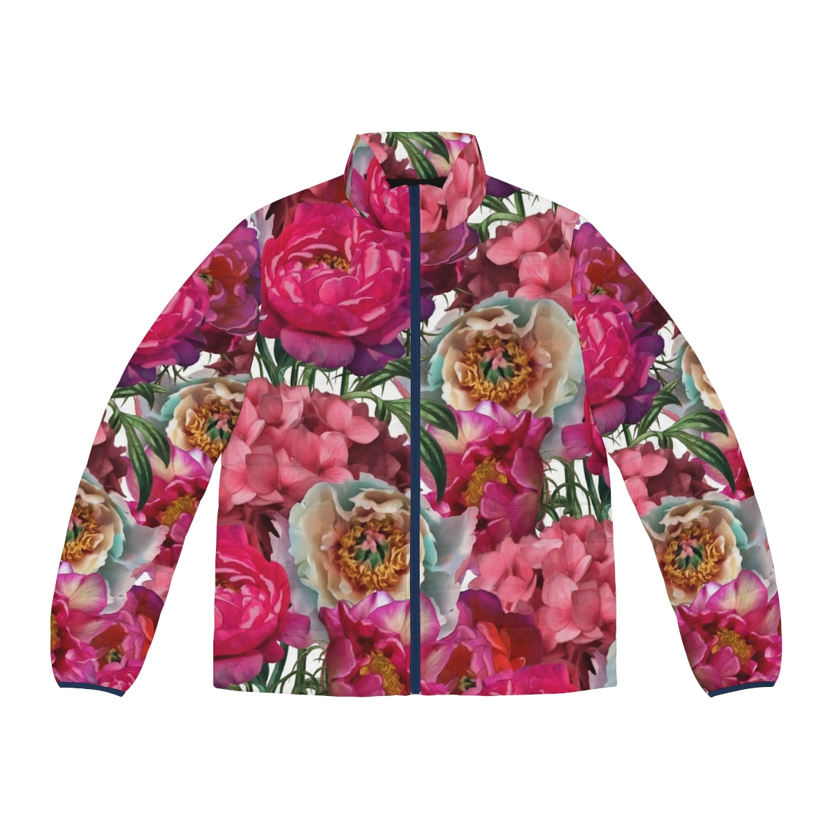 Flower garden puffer jacket with floral botanical design