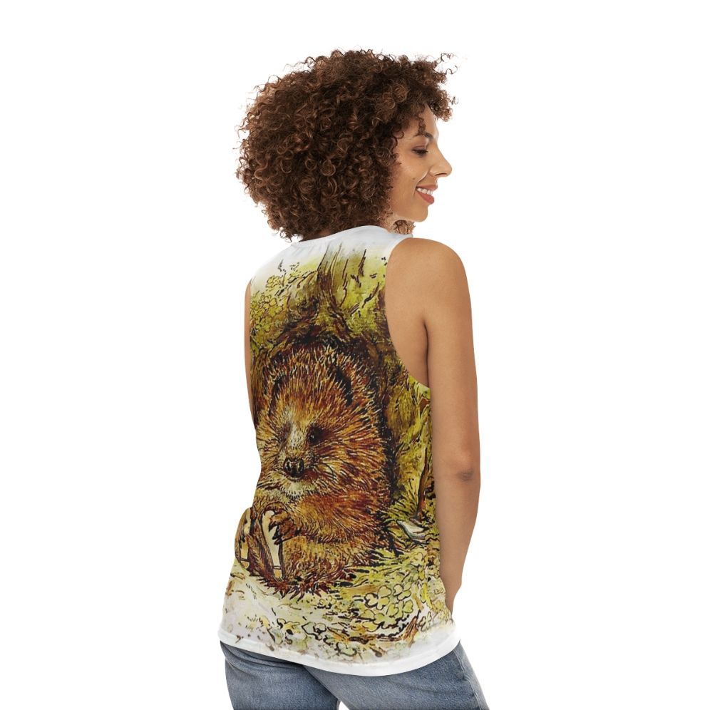 Beatrix Potter inspired unisex tank top with hedgehog design - women back