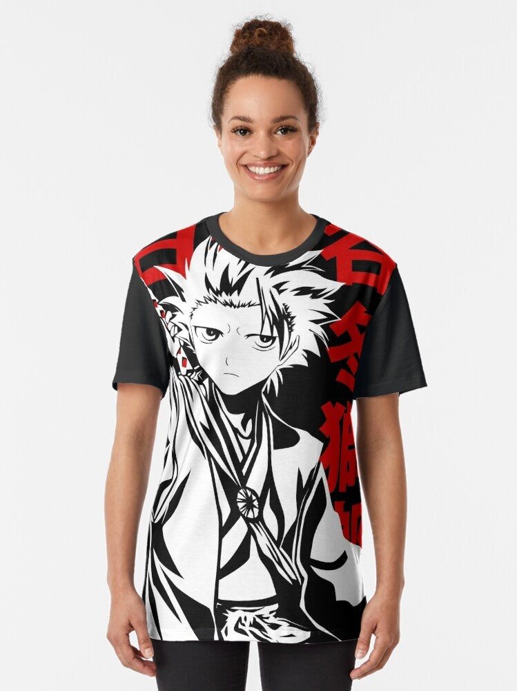 Toshiro Hitsugaya, the 10th Division Captain from the Bleach anime series, featured on a graphic t-shirt design. - Women