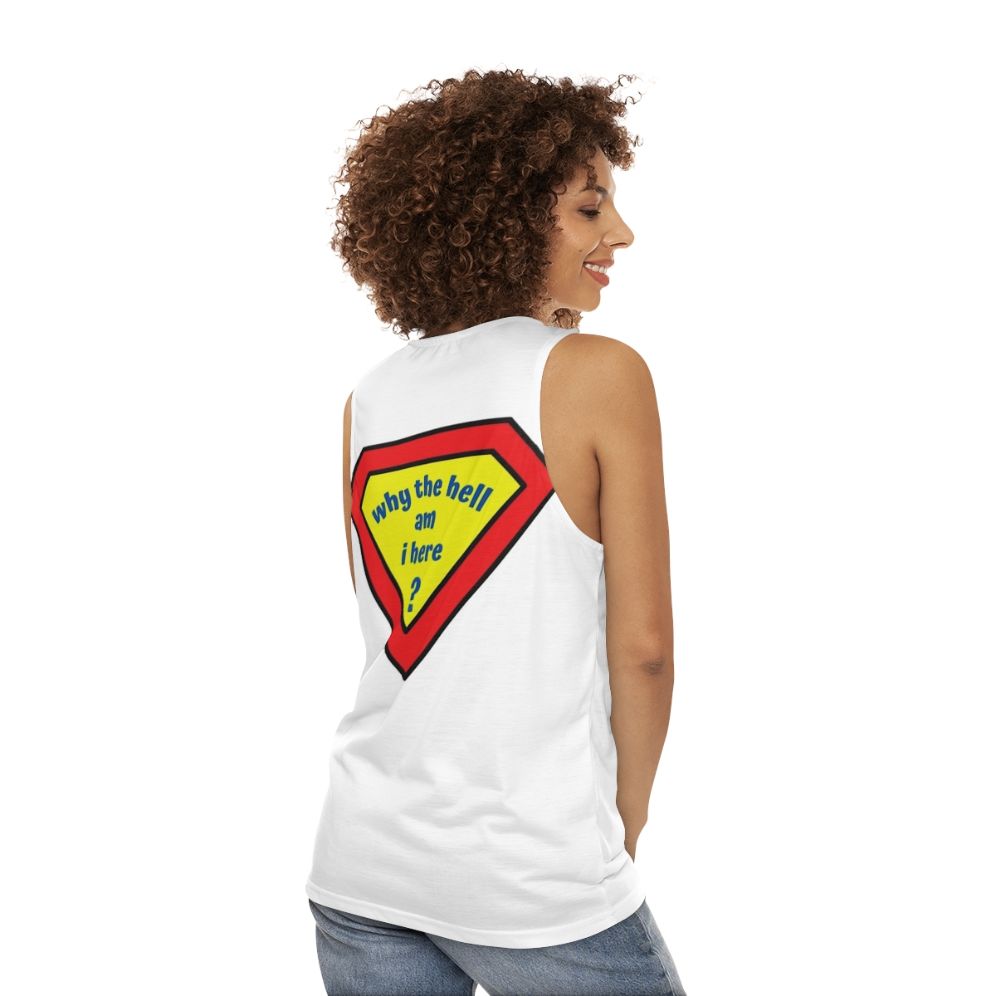 Confused comic superhero unisex tank top - women back