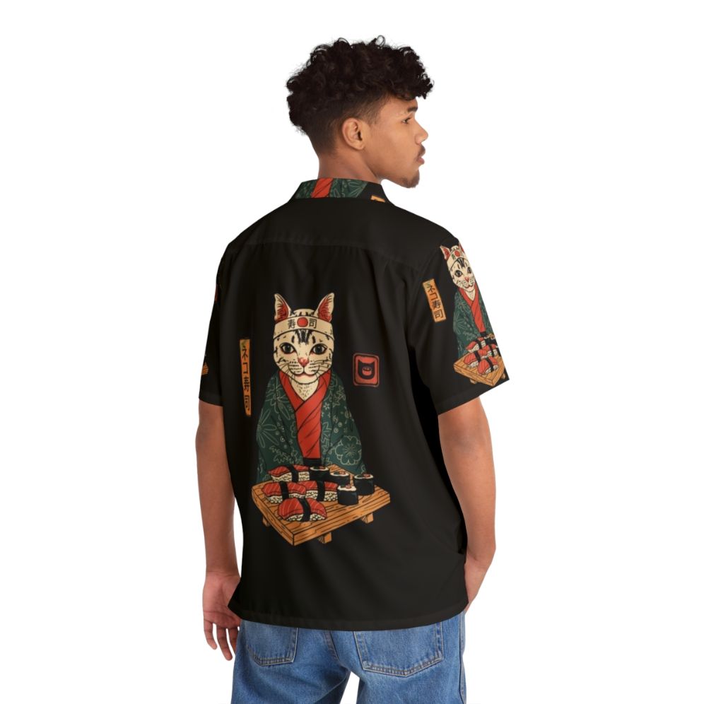 Neko Sushi Bar Hawaiian Shirt featuring a cute cat and sushi design - People Back