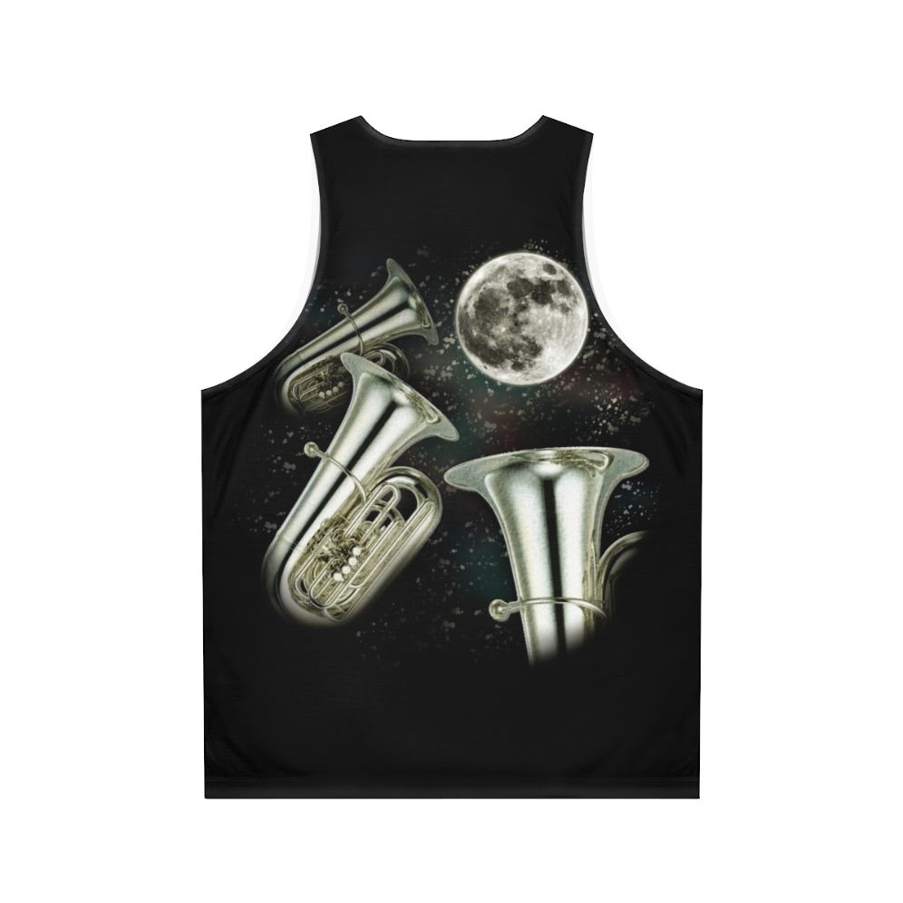 Unisex tank top with three-moon design and brass instruments - Back