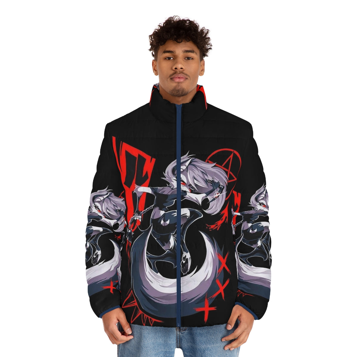 Loona Helluva Boss character puffer jacket with anime-inspired design - men front