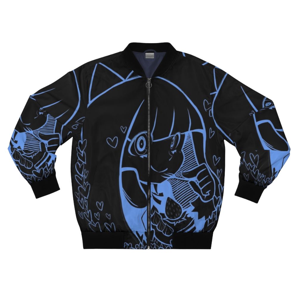 Cute anime-inspired blue bomber jacket with heart graphics