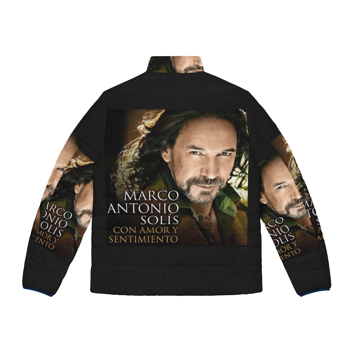 El Buki Loteria Card Puffer Jacket featuring iconic Mexican singer Marco Antonio Solis - Back