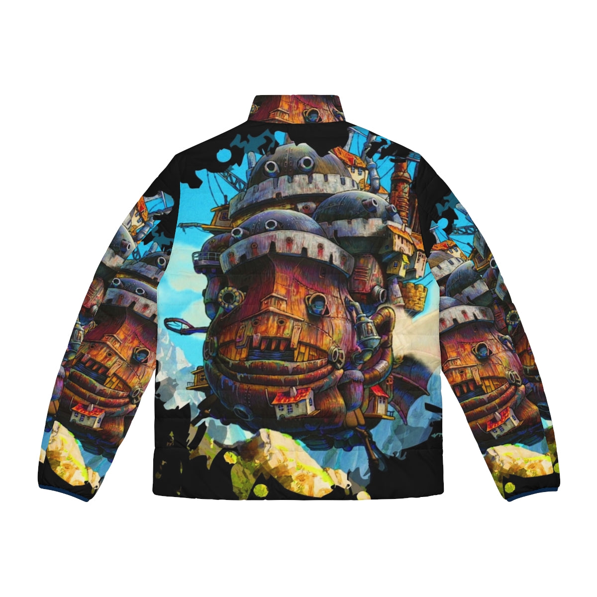 Howls Painting Puffer Jacket featuring 8-bit inspired Studio Ghibli anime art - Back