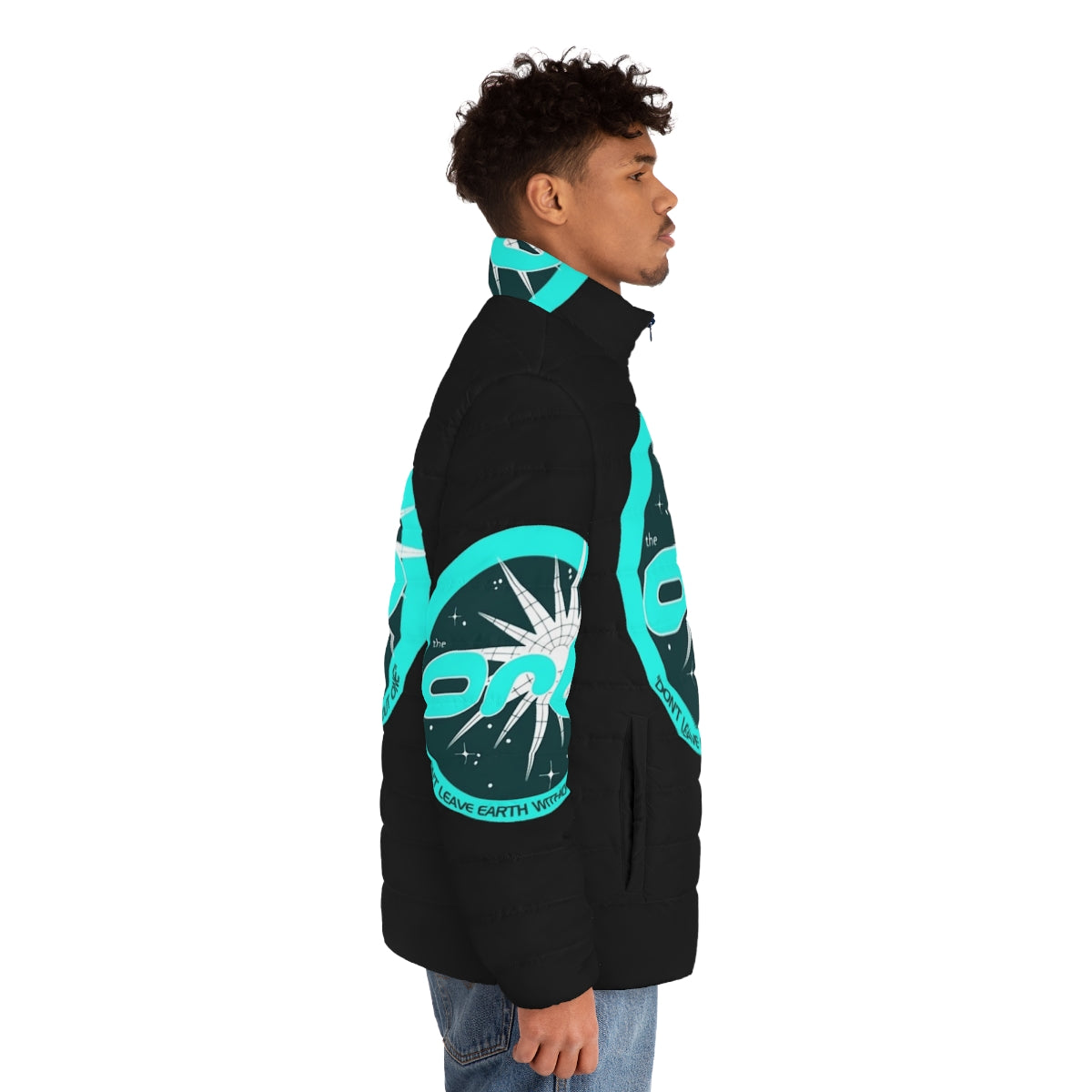 The Orb electronic music-inspired 90s art puffer jacket - men side right