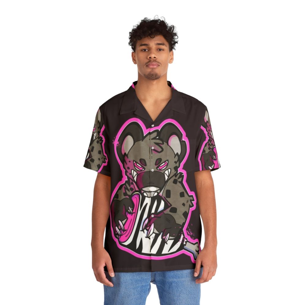 Hyena Meat Pink Hawaiian Shirt with Tropical Animal Print - People Front