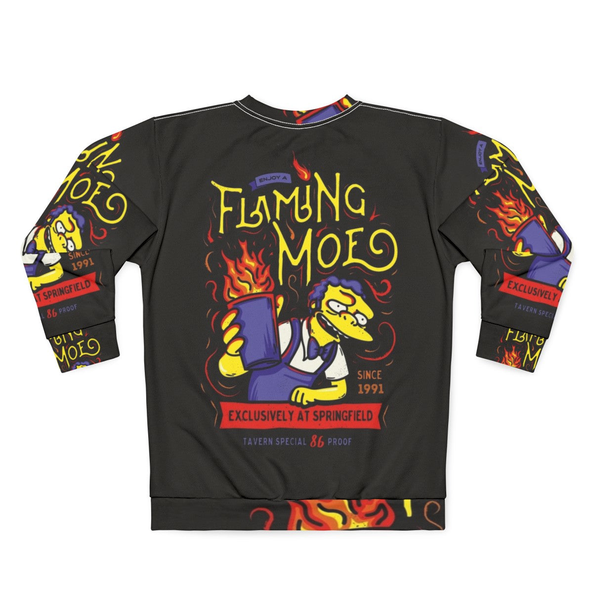 Flaming drink sweatshirt with classic cartoon design from Springfield tavern - Back