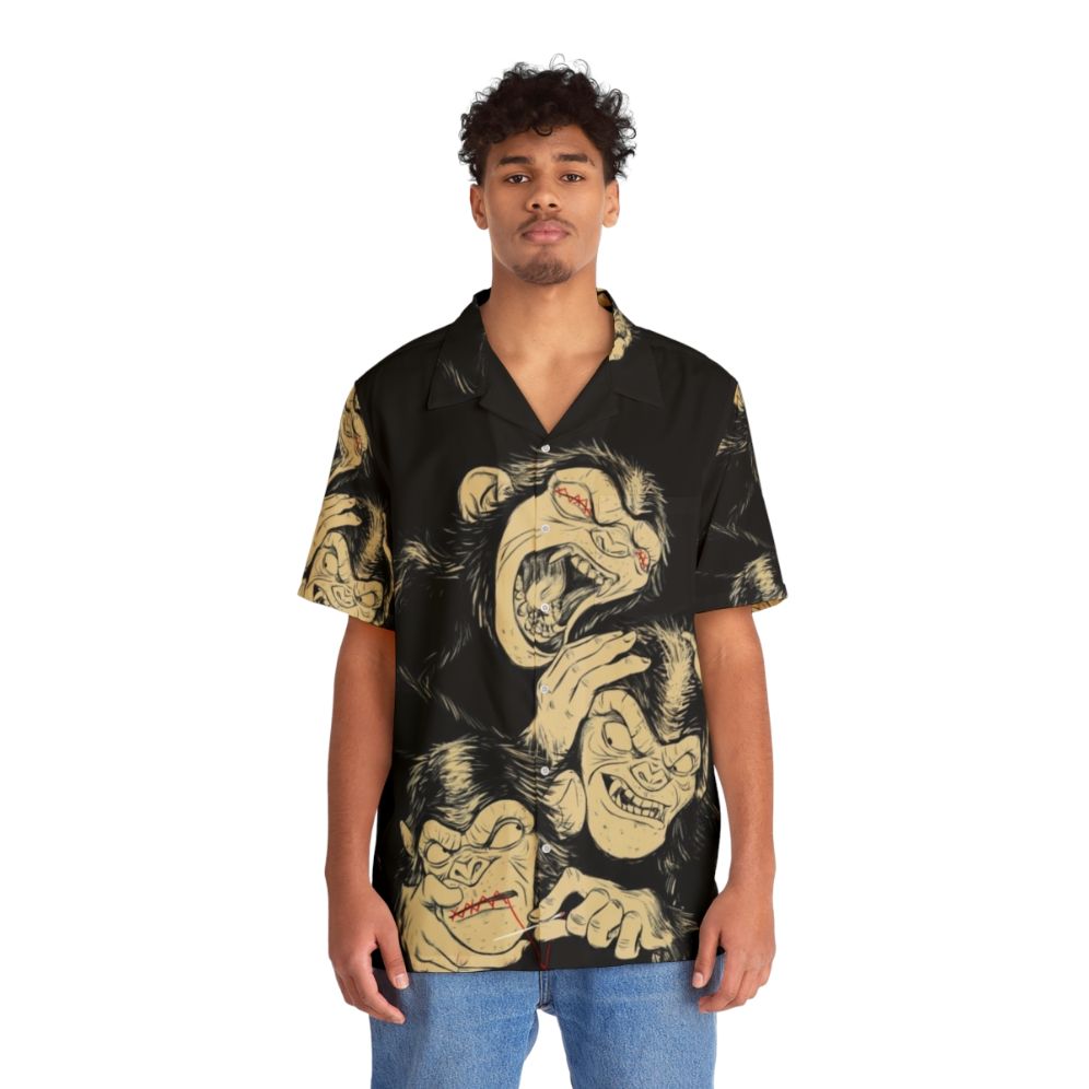 Three wise monkeys Hawaiian shirt with see no evil, hear no evil, speak no evil design - People Front