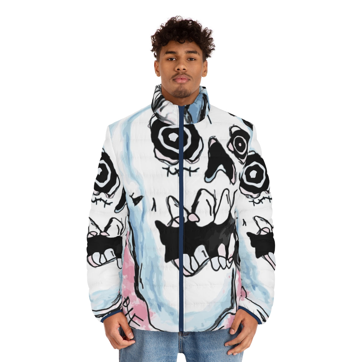 Lil Peep Die Skull Puffer Jacket with GBC Gothboiclique Branding - men front