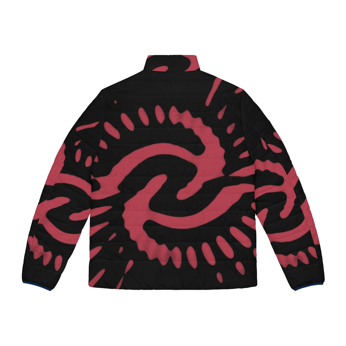 1970 pink puffer jacket with abstract time vortex pattern - Back