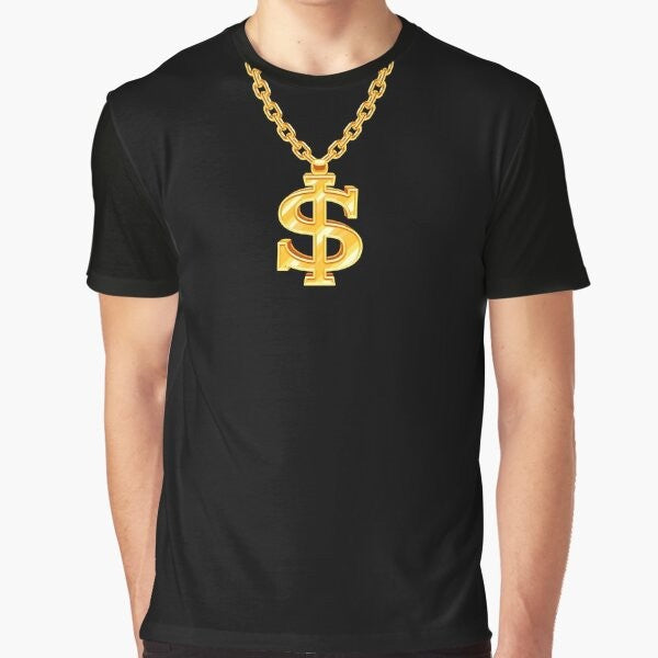 A virtual gold necklace graphic printed on a cool t-shirt