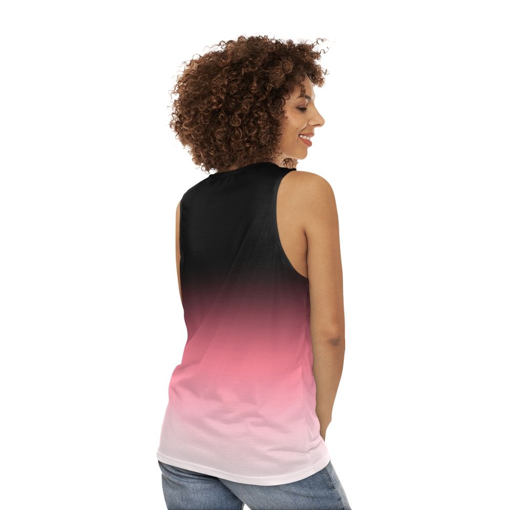 Black, pink, and white ombre dip dye unisex tank top - women back