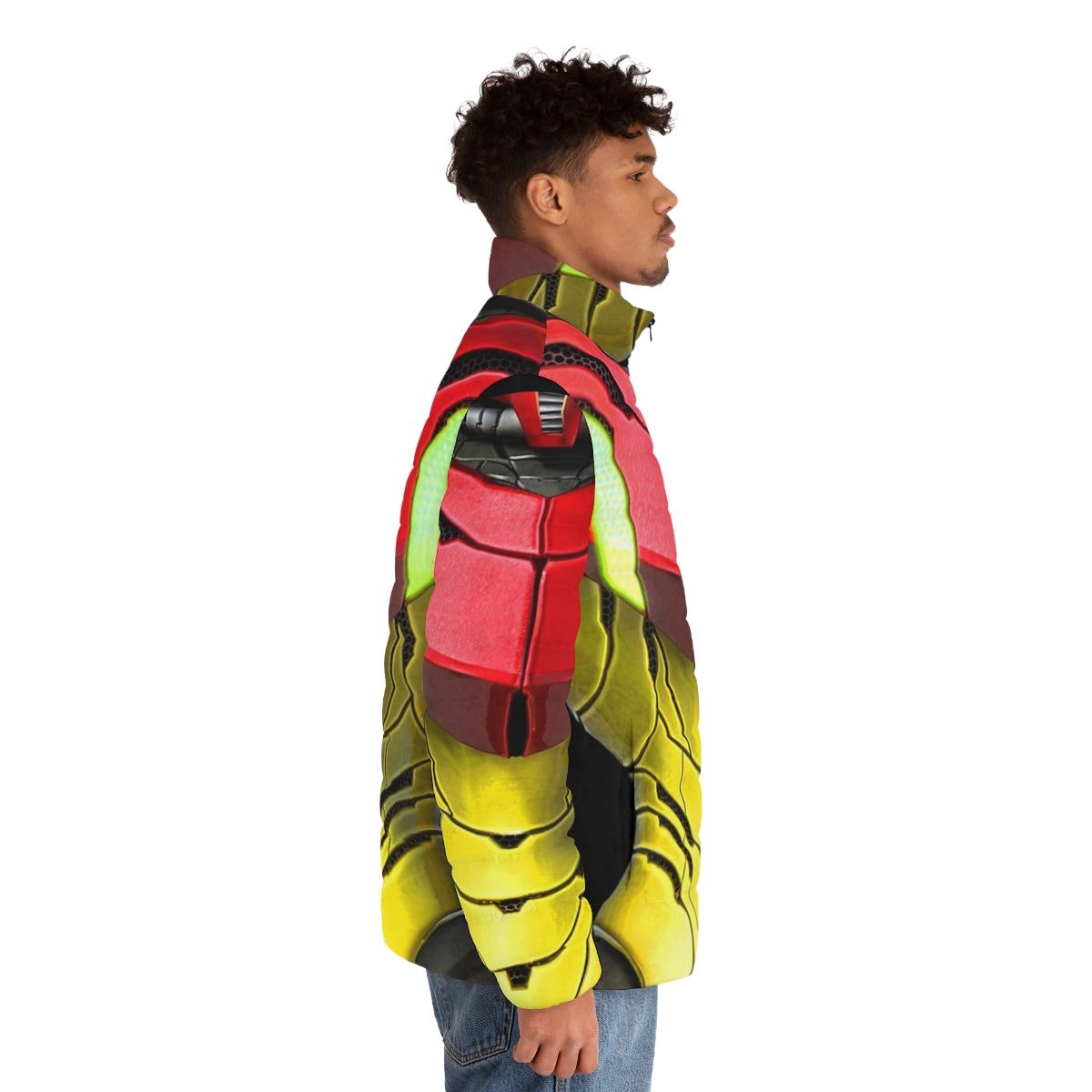 Samus Aran's Varia Suit Puffer Jacket - Metroid Inspired Cosplay Outerwear - men side right