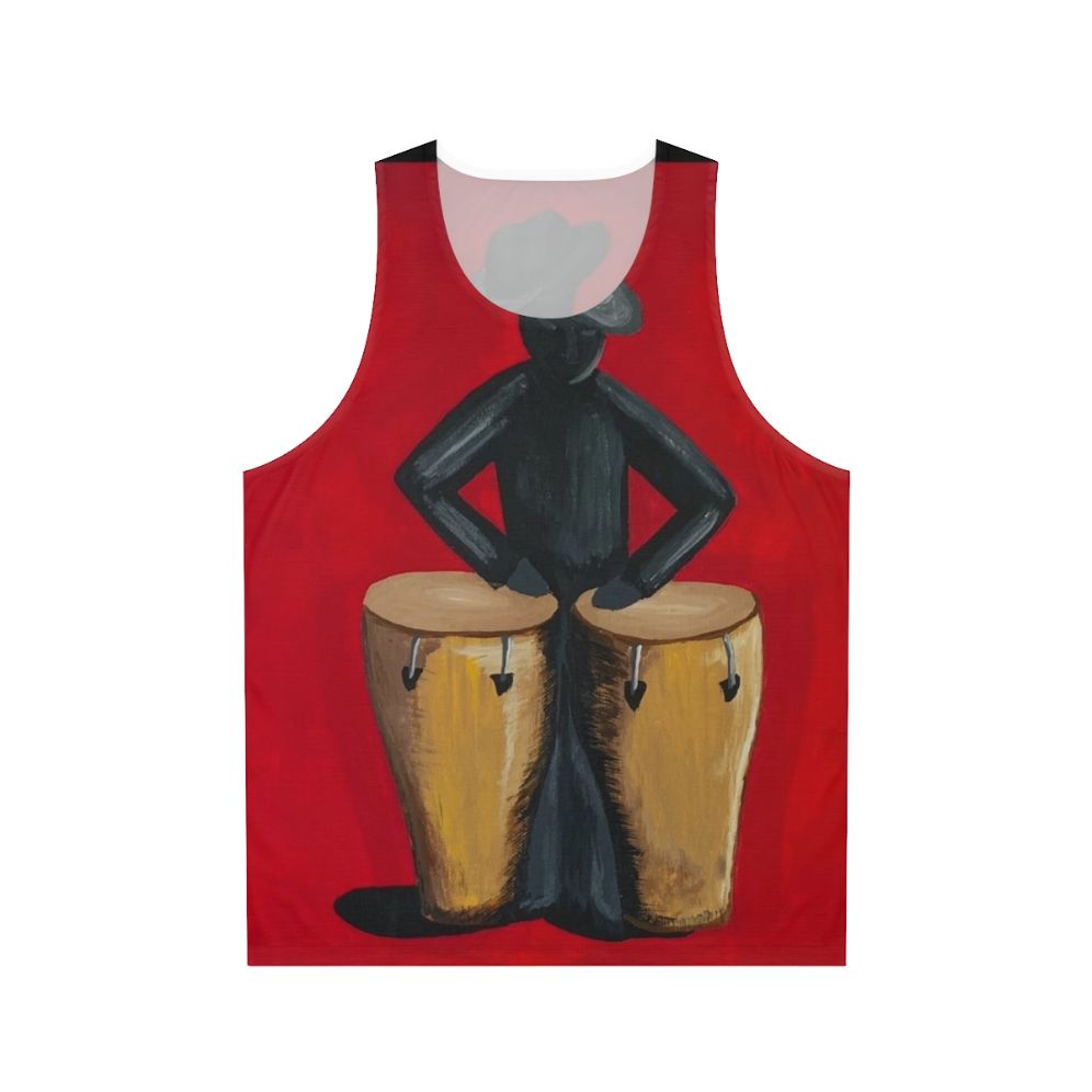 Unisex tank top featuring salsa music art and a conga player