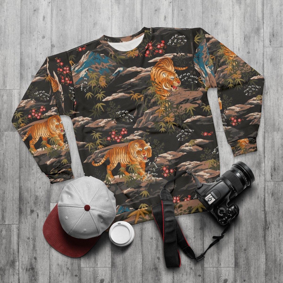 Vintage Japanese Tiger Floral Sweatshirt - flat lay