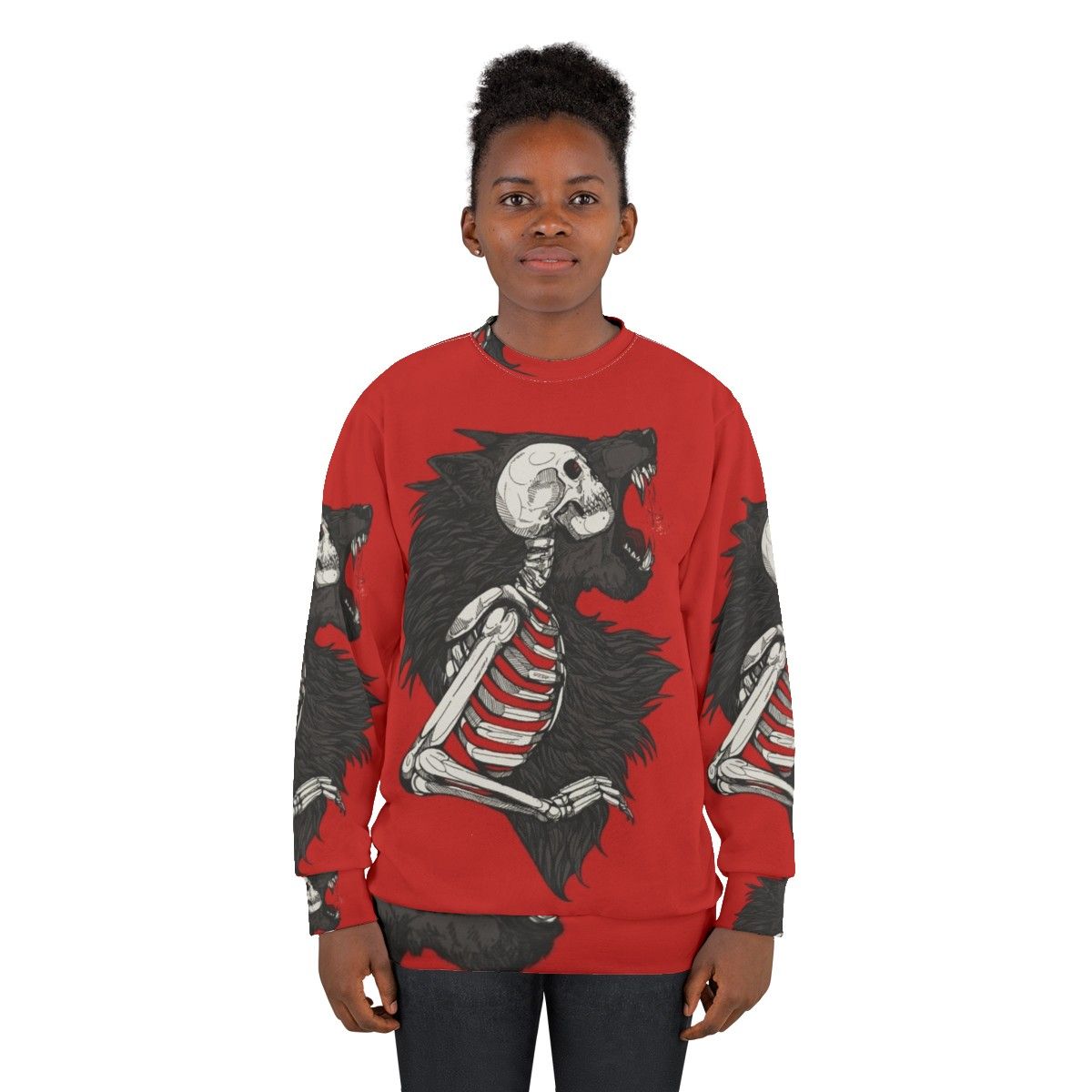 Lilith's Brethren Gothic Horror Sweatshirt with werewolf, skeleton, and vampire elements - women