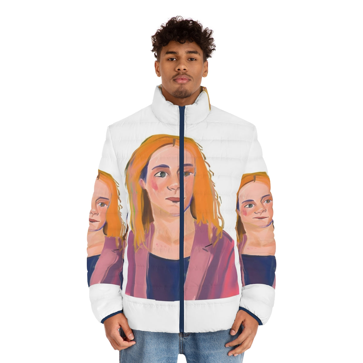 Heartstopper Darcy Olsson Puffer Jacket featuring the characters from the Netflix series - men front