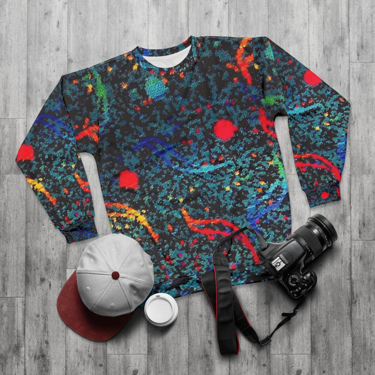 Retro bus seat pattern sweatshirt for nostalgic and funny travel fashion - flat lay