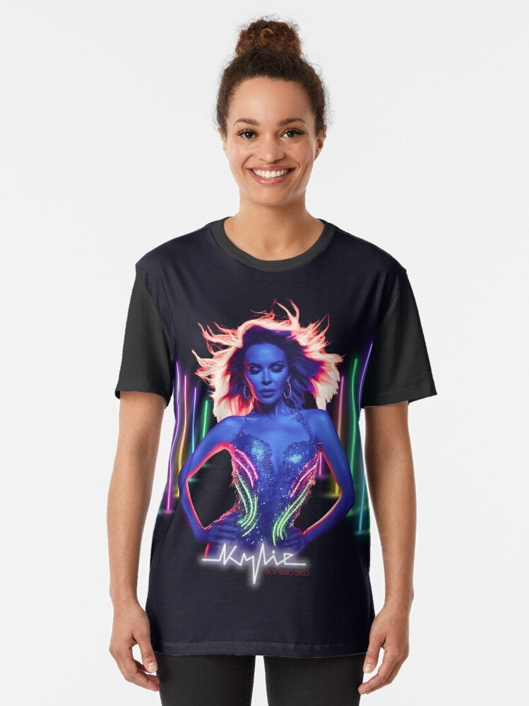 Kylie Minogue Vegas High Tension Tour Graphic T-Shirt featuring a vibrant pop retro disco design - Women