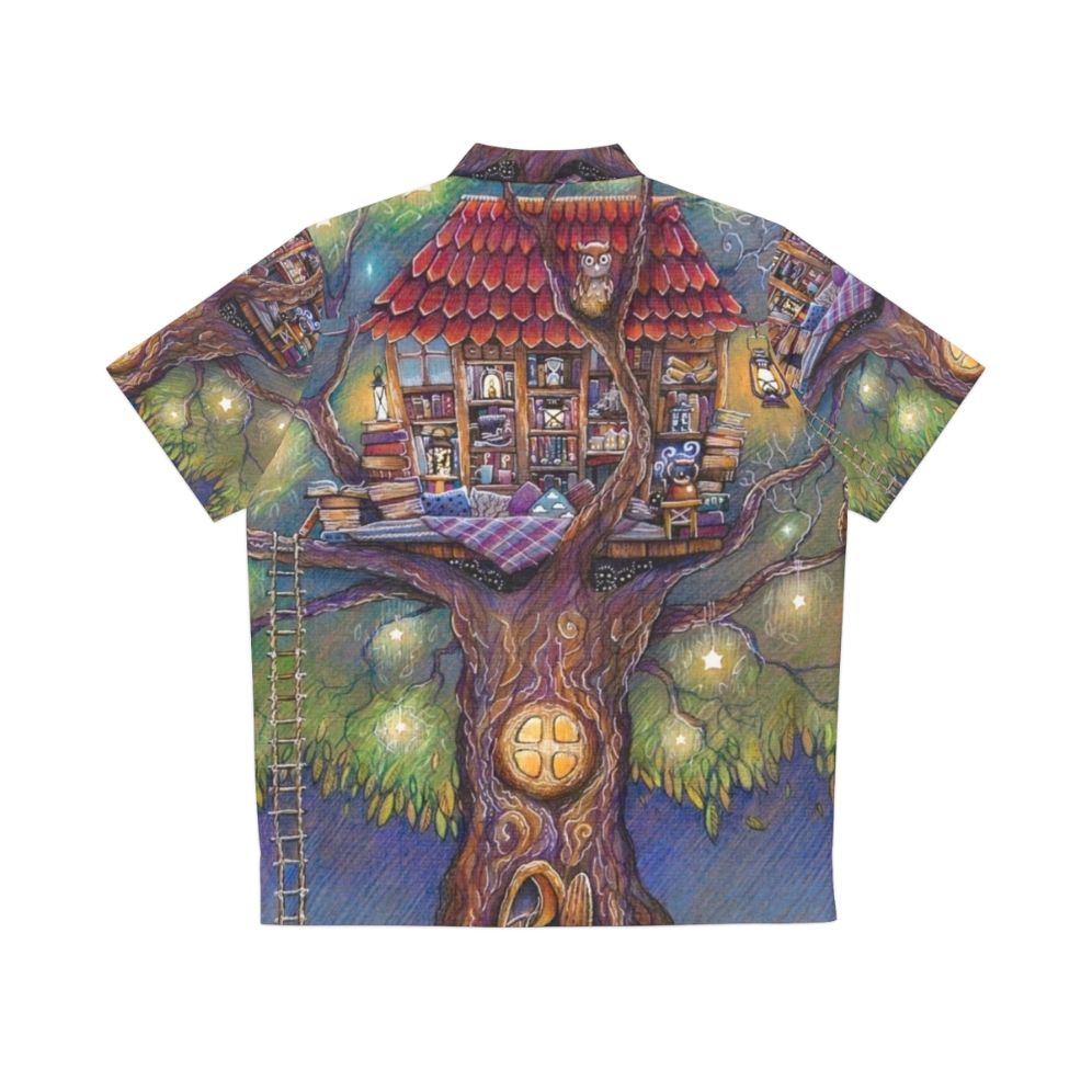 Enchanting Tree House Hawaiian Shirt with Lanterns, Stars, and Whimsical Elements - Back