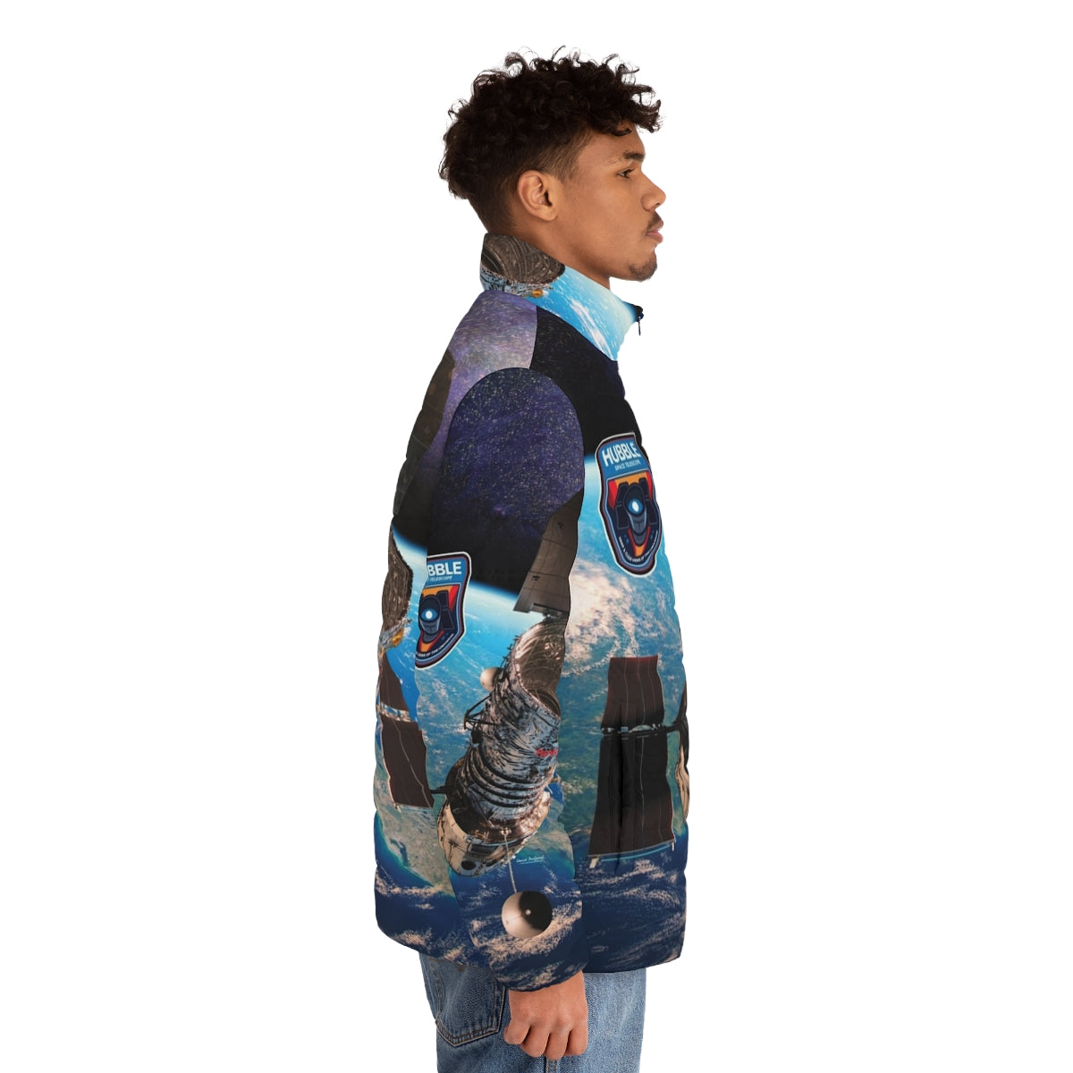 Hubble Space Telescope Puffer Jacket featuring stunning deep space imagery - men side right