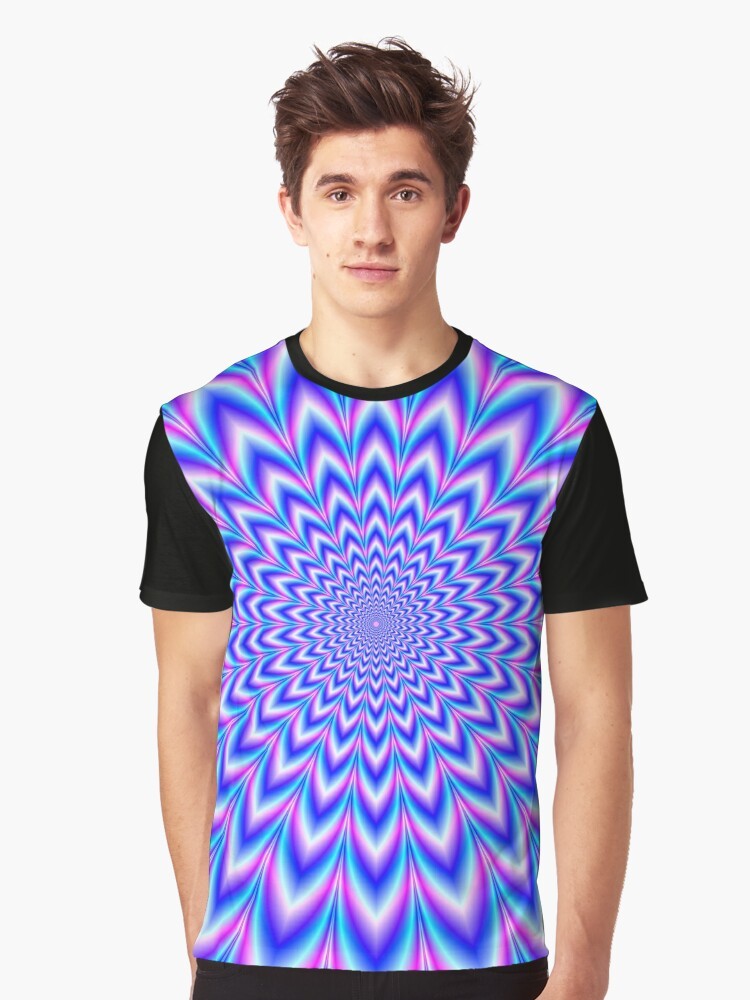 Psychedelic pulse graphic t-shirt featuring a mesmerizing optical illusion design in shades of blue and pink - Men