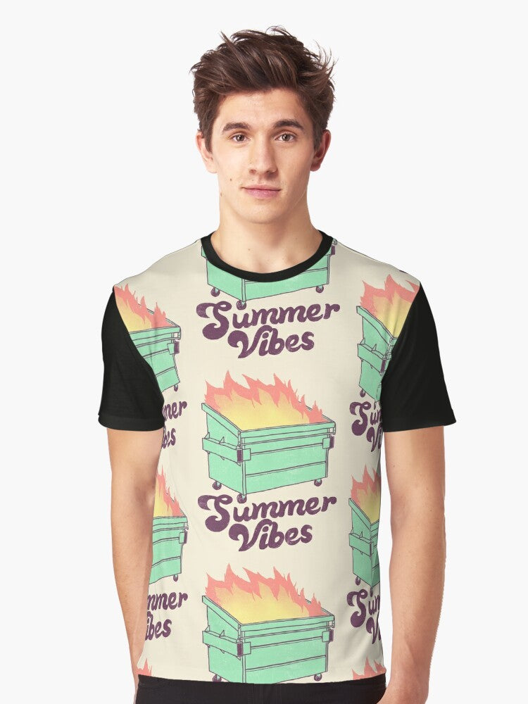 Retro summer vibes graphic t-shirt with Hillary White rabbit design, featuring flames and burning elements - Men