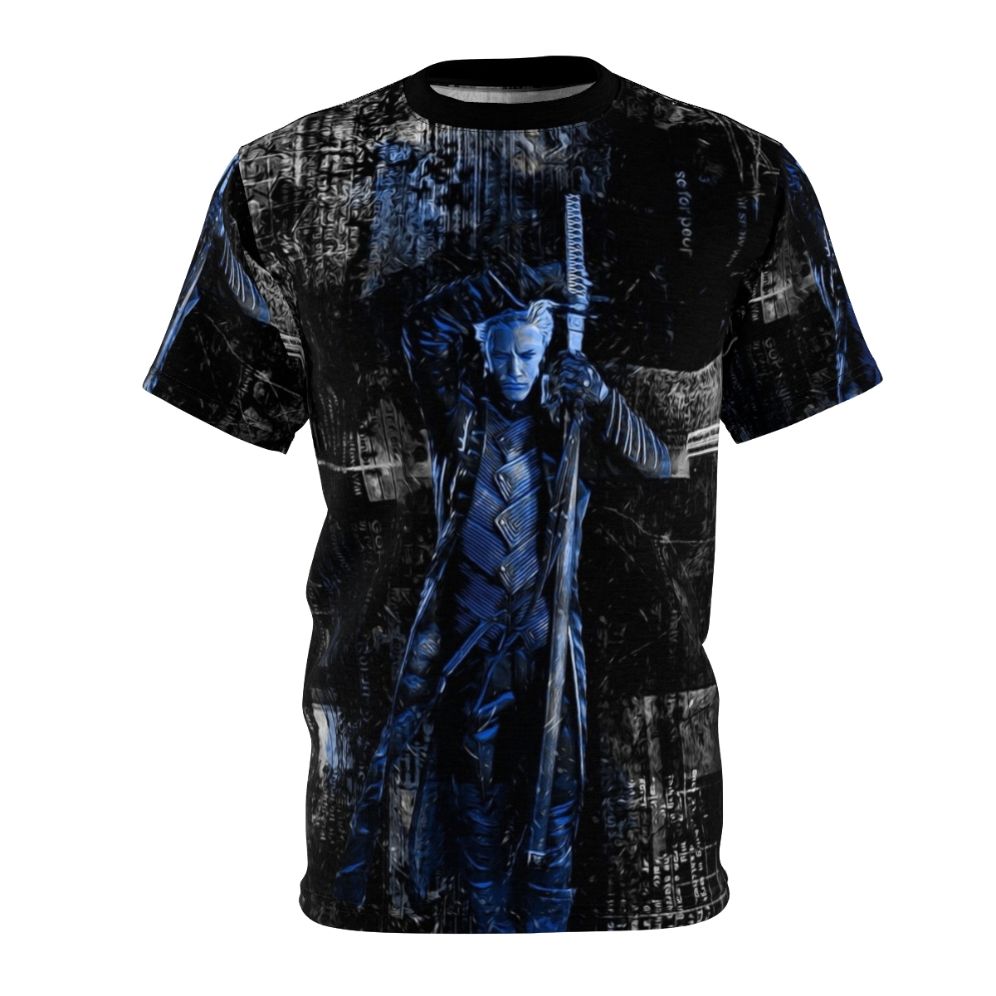 Stylish blue t-shirt featuring a design inspired by the popular video game Devil May Cry