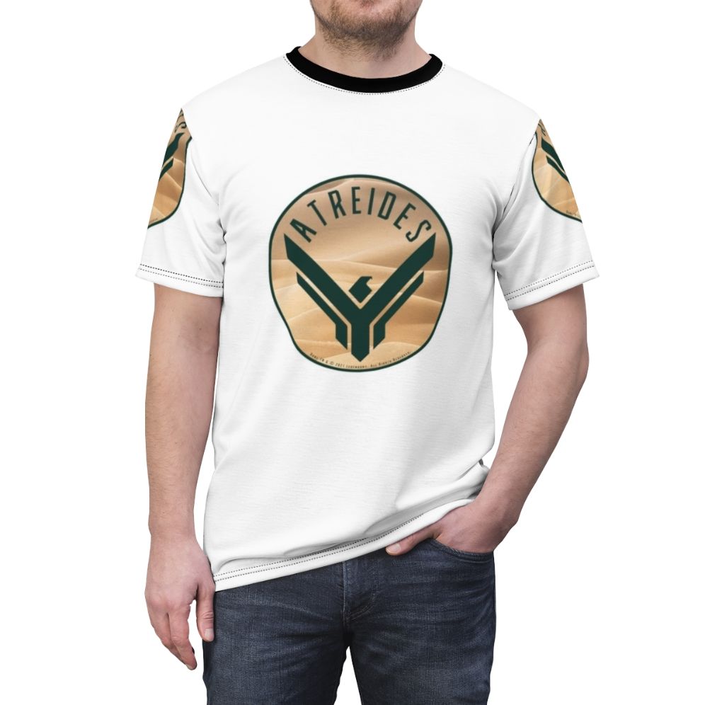 Dune-inspired AOP t-shirt featuring the Atreides house symbol and science fiction elements - men front