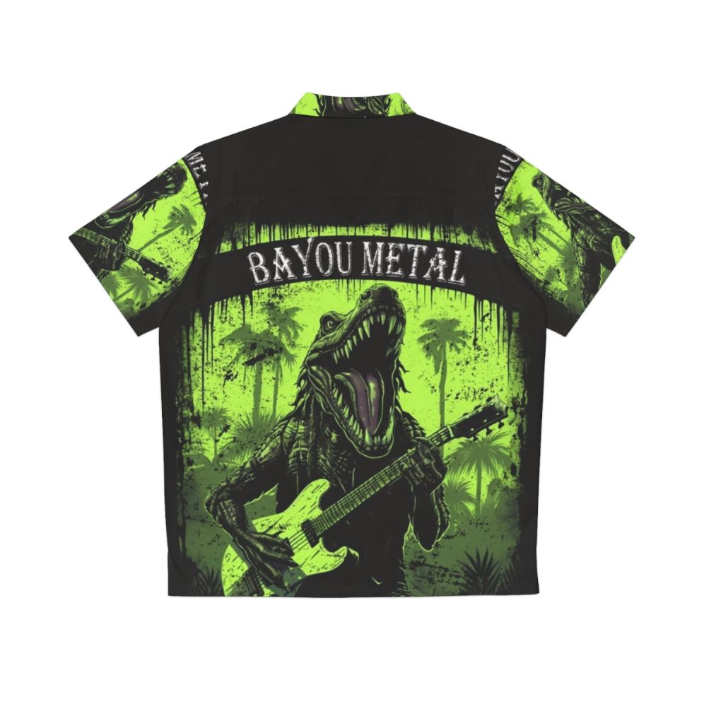 Bayou Metal Alligator Hawaiian Shirt with alligator print and metal design - Back