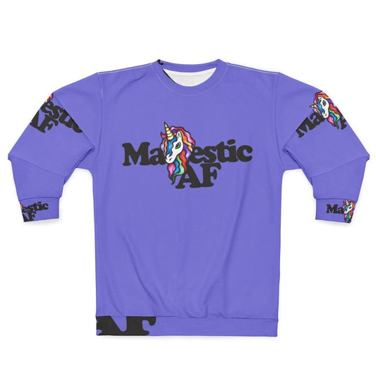 Majestic AF Sweatshirt featuring a unicorn and rainbow design